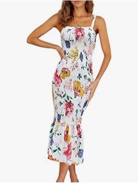 Colorful Floral Women’s Mermaid Dress with Ruffle Hem